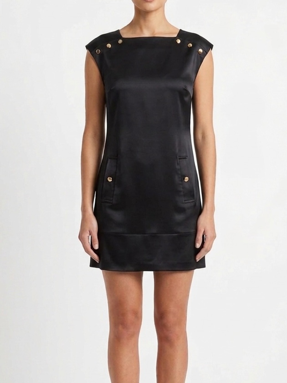 DVF DIANE VON FURSTENBERG Pisco Silk Black Stretchy Sheath Dress w Cap Sleeves